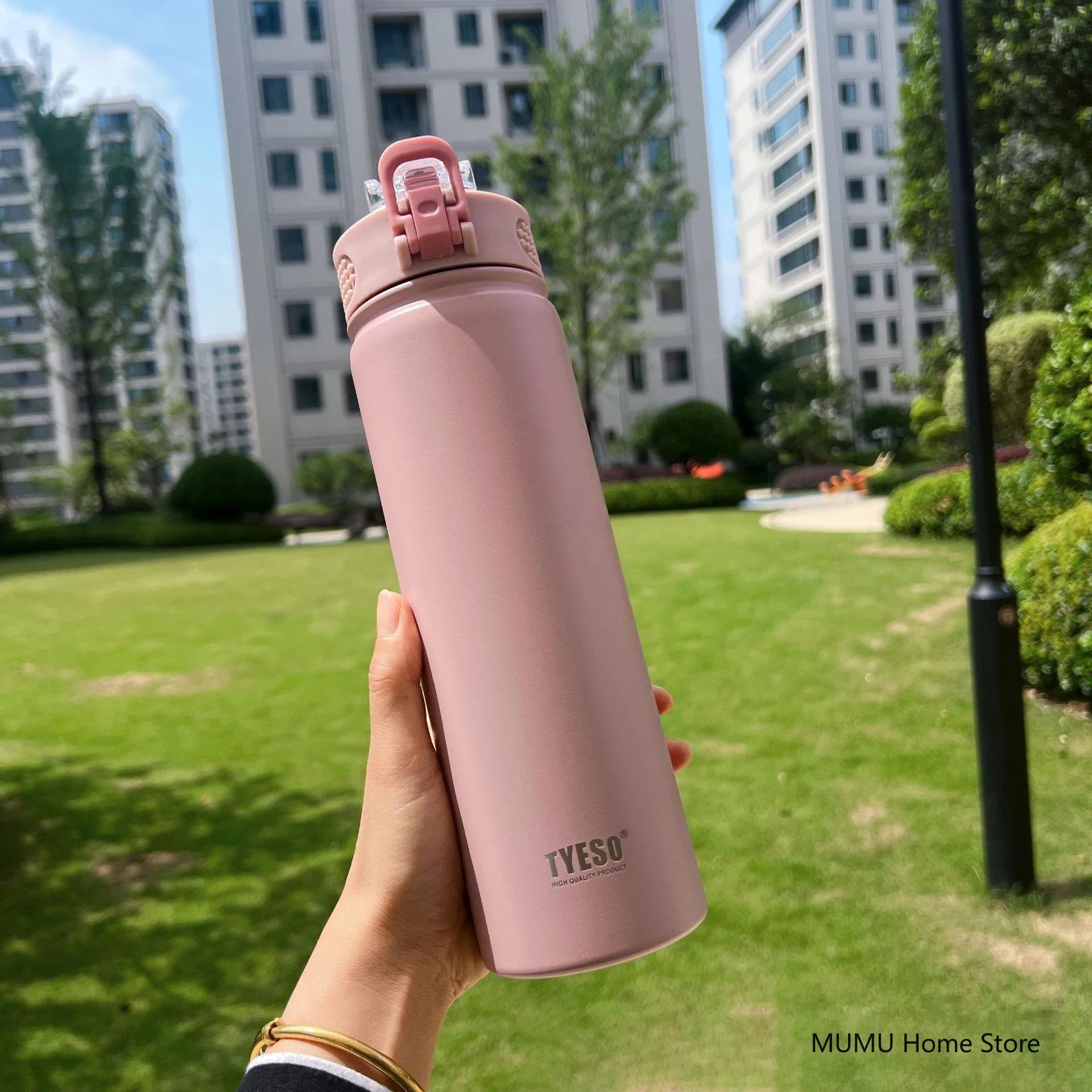 TYESO 600/750ML Thermos Bottle With Straw Stainless Steel Car Thermal Cup Sports Water Bottles Keeps Cold and Heat Thermal Mug Quick Pick Grocers