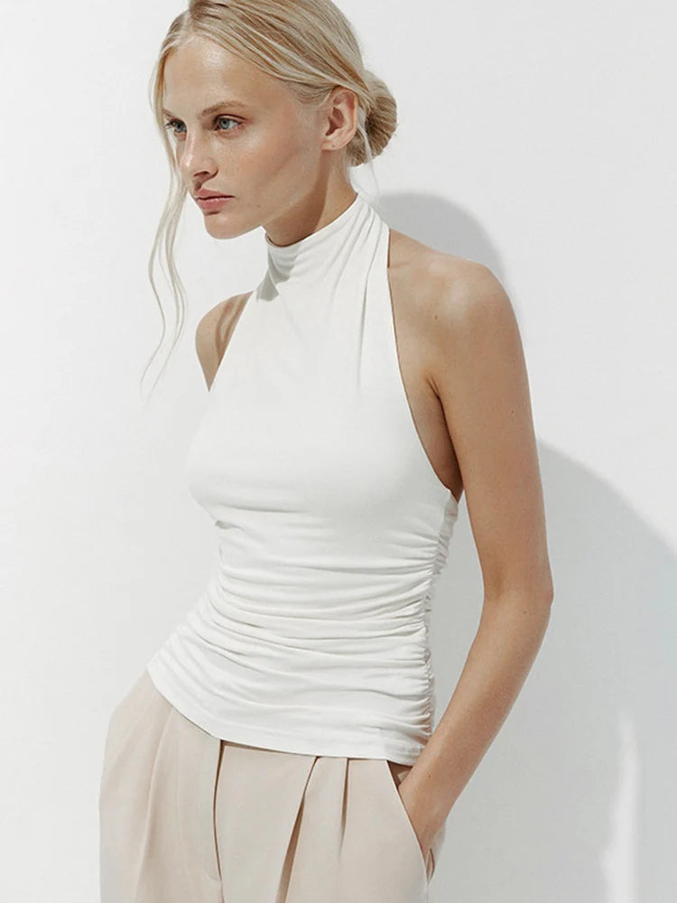 Sexy Backless Pure Color Summer New Women's Tank Top T-shirt Sleeveless Polyester Fiber Cross-Border Clothing Quick Pick Grocers