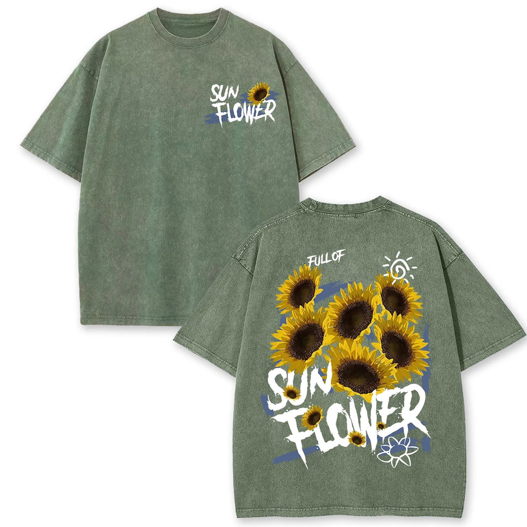 Lift Is Good Beautiful Sunflower Print Washed T Shirts Women Soft Cotton T-Shirt Street Creative Short Sleeve Summer Casual Tops Quick Pick Grocers
