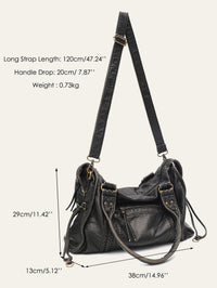Vintage Washed PU Leather Large Capacity Tote Zip Pockets Braid Decor Shoulder Cross body Bag Unisex Women Daily Travel Handbag Quick Pick Grocers