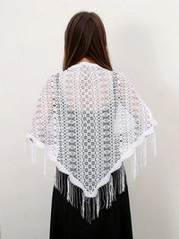 Fashion Lace Hollow Tassel Triangle Scarf Embrodiery Women Headscarf Female Spring Summer Shawls Scarves Long Veil Floral Scarf Quick Pick Grocers