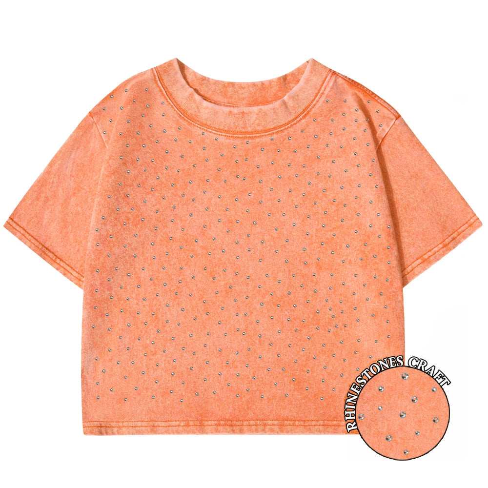 100% Cotton Washed T-Shirts For Women Loose O-Neck Crop Tops Y2k Street Female Clothes Summer Casual Vintage Short Sleeve Tees Quick Pick Grocers