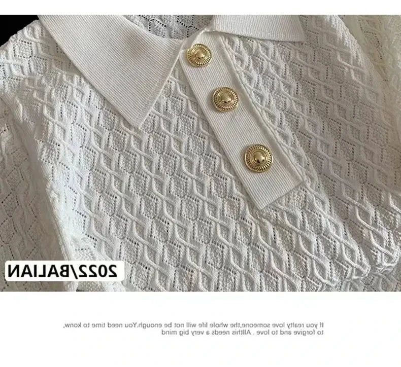 Ice Silk Polo Shirt Knitted Short Sleeve T-Shirt Summer Chic Thin Unique Jacquard Women Tops 2026 Korean Style Women’s Clothing Quick Pick Grocers