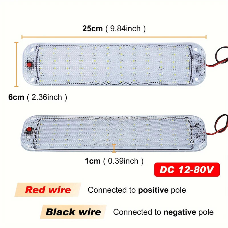 12V-80V 72LED Interior Light Bar Strip Light With Switch LED Car Interior Lamp Lighting Camper  Bus Motorhome Boat Roof Light