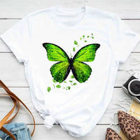 New Fashion Women T-shirt Colorful Butterfly Petal Print Short Sleeve and Round Neck Cute Graphic Tee Shirts Female Tops Clothin Quick Pick Grocers