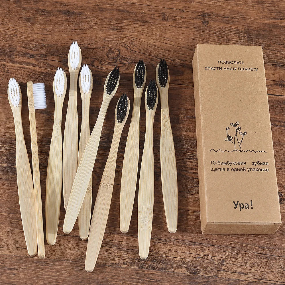 10Pcs Colorful Toothbrush Natural Bamboo Tooth Brush Sets Soft Bristle Charcoal Teeth Eco Bamboo Toothbrushes Dental Oral Care Econic Blanks