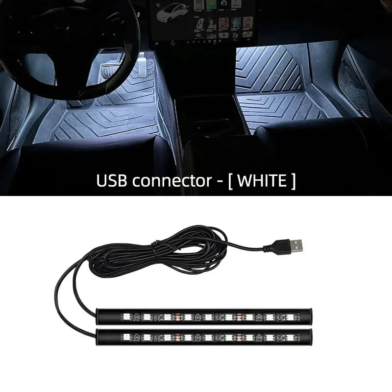 2-in-1 LED Car Neon Foot Light - USB & Cigarette Lighter Interior Ambient Lamp Econic Blanks