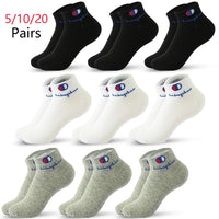 5/10/20 Pairs Men Ankle Socks Cotton Brand Classic Fashion Black White Socks Breathable Mesh Athletic Sports Socks for Summer Quick Pick Grocers