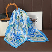 Luxury Print Satin Silk Square Scarf for Women Shawl Hijab Neckerchief Female Hair Ribbon Headband Fashion Wrap Bandana 2023 New Econic Blanks