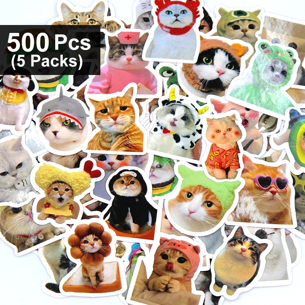 100/500/1000pcs Funny Cat Stickers Cartoon Cute Decals Toy Stationery Guitar Phone Bicycle Laptop Luggage Graffiti Kids Sticker Quick Pick Grocers
