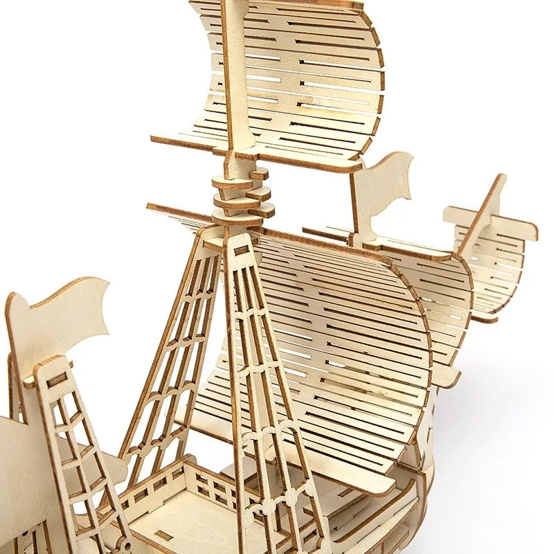 1PC 3D Sailboat Wooden Puzzle Assembly Model Puzzle DIY Wooden Crafts 3D Puzzle Gifts Desktop Decoration Quick Pick Grocers