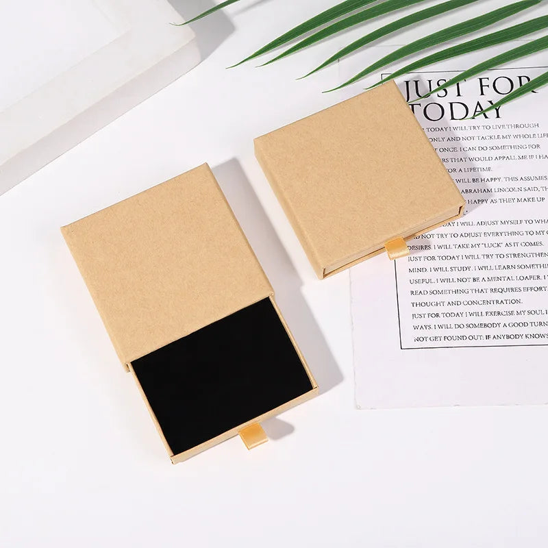 10pcs 8x8x1.7cm Kraft Paper Drawer Travel Jewelry Packaging Box Greeting Card Necklace Bracelet Earrings Gift Organizer Case Box Purest Peak