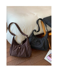 Korean Nylon Shoulder Bags Fashion Simple Plaid Zipper Tote Drawstring Pleated Cloud Bags New Commuter Crossbody Shoulder Bag Quick Pick Grocers