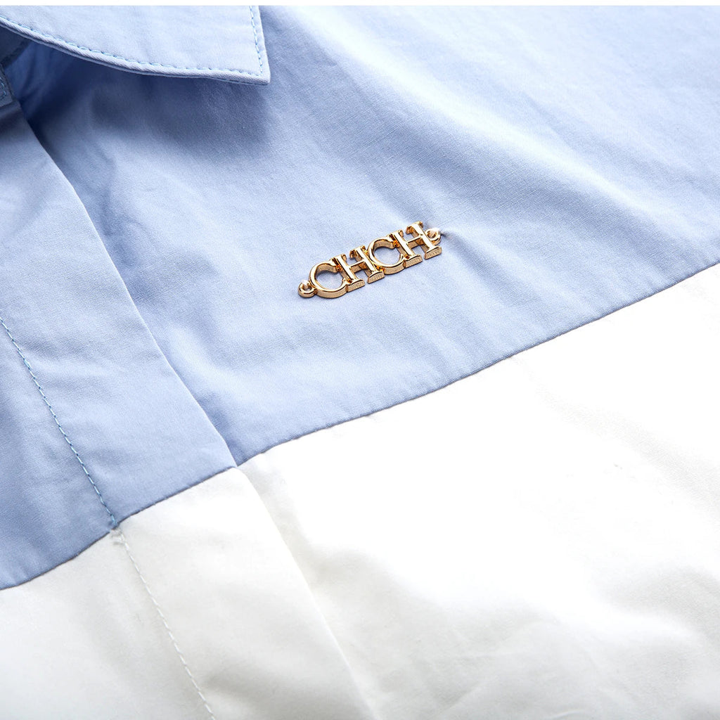 CHCH Women's Shirt 2025 New High Quality Splicing Color Contrasting Long Sleeve Business Shirt Commuter Women's Wear Quick Pick Grocers