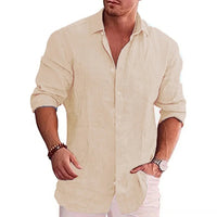Cotton Linen Autumn Hot Selling Men's Long Sleeve Shirt Solid Color Casual Style Plus Size Men's Casual Linen Shirt Quick Pick Grocers