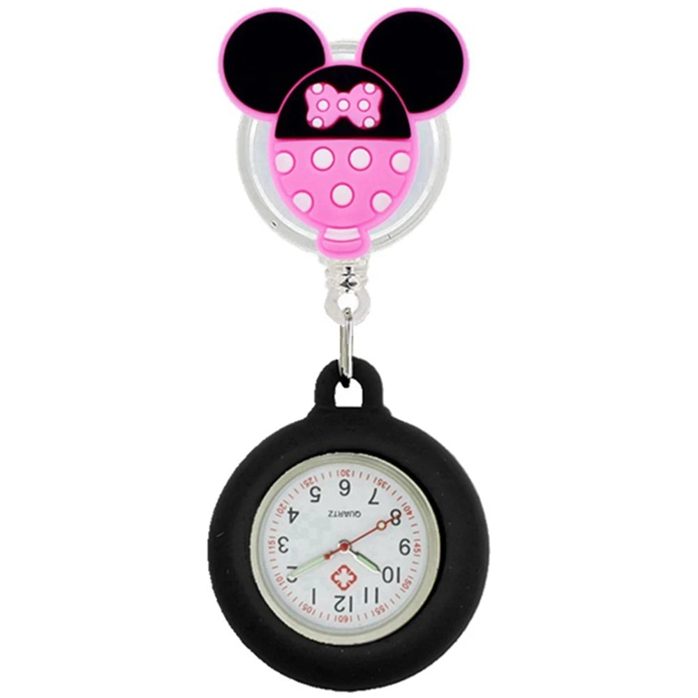 Retractable Lovely Cartoon Pattern Nurse Doctor Pocket Hang Clips Watches Colourful Hospital Medical Women Mens Badge Reel Clock Quick Pick Grocers