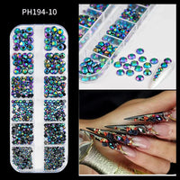 12Grids SS6-SS30 Mixed Nail Rhinestones Shiny Clear/Gold/Pink/Blue Diamond Flat-back Nail Gems Glass Stones Nails Decoration Econic Blanks