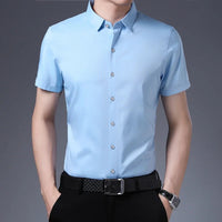 Men's Business Casual Solid Color Short Sleeved Shirt Non Ironing Comfortable Top Quick Pick Grocers