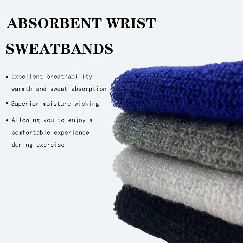 New Breathable Cotton Wristband Set for Men and Women Sweat Absorbent Wrist Sweatbands for Tennis Football Basketball Running Quick Pick Grocers