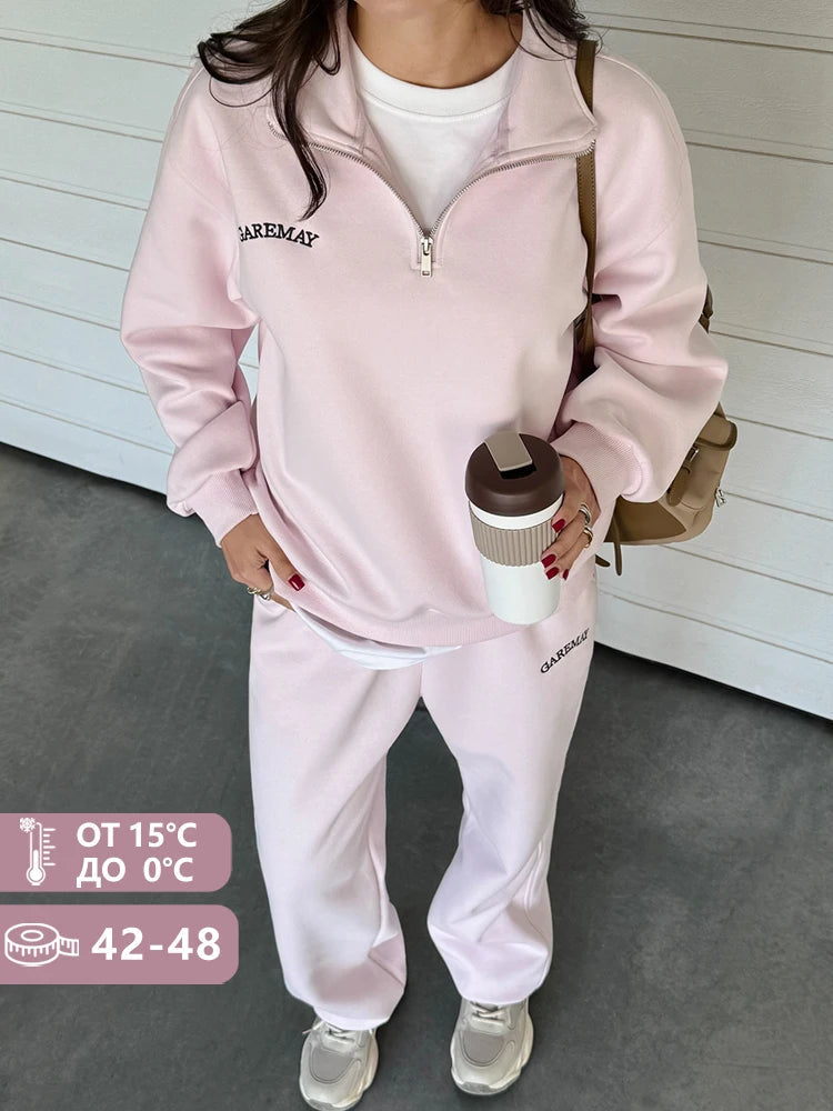 Spring Women's Tracksuit with Zipper Cotton Oversize Classic Pink  Two Piece Set Women Casual  Yellow Trouser Suits for Women Quick Pick Grocers