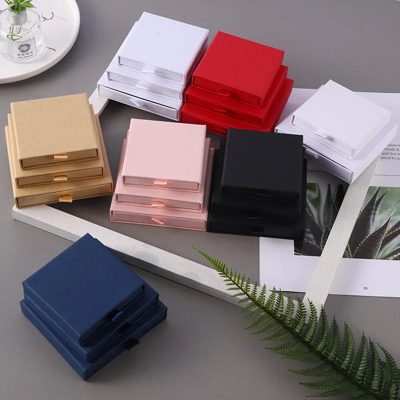 10pcs 8x8x1.7cm Kraft Paper Drawer Travel Jewelry Packaging Box Greeting Card Necklace Bracelet Earrings Gift Organizer Case Box Purest Peak