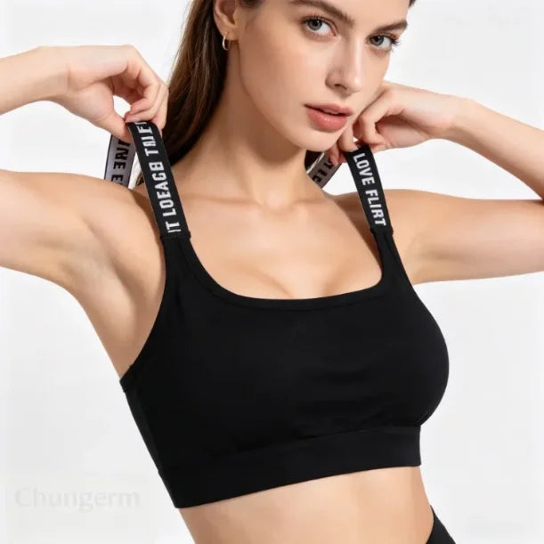 Sports Underwear Women Yoga Fitness Seamless Crop Top Wide Letter Straps Comfortable Workout Activewear Back Without Underwire I Quick Pick Grocers