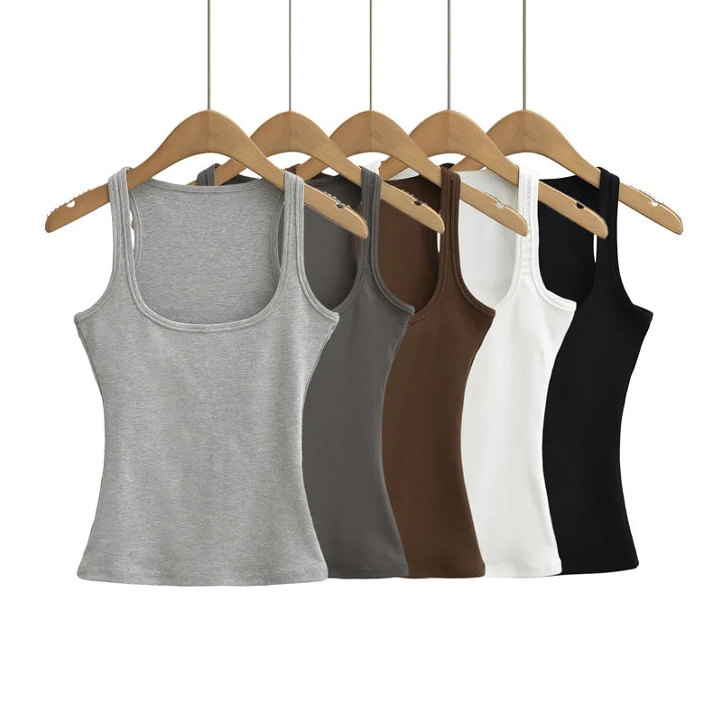 Women's Sculpted Square Neck Tank Top Summer Slim Fit Workout Athletic Crop Tops for Women Quick Pick Grocers