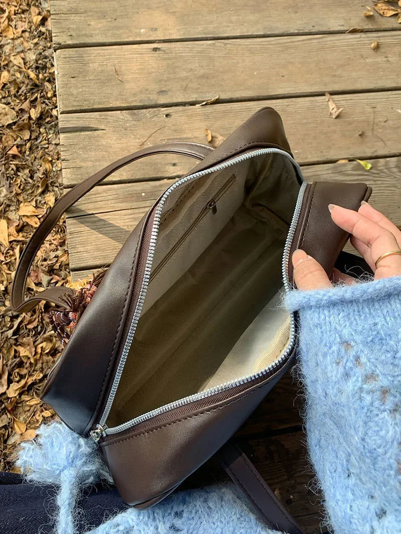 Portable Texture Tote Bag for Women, Shoulder Underarm Bag, Commuting Bag, Large Capacity, Niche Design, Autumn Winter Handbags Quick Pick Grocers