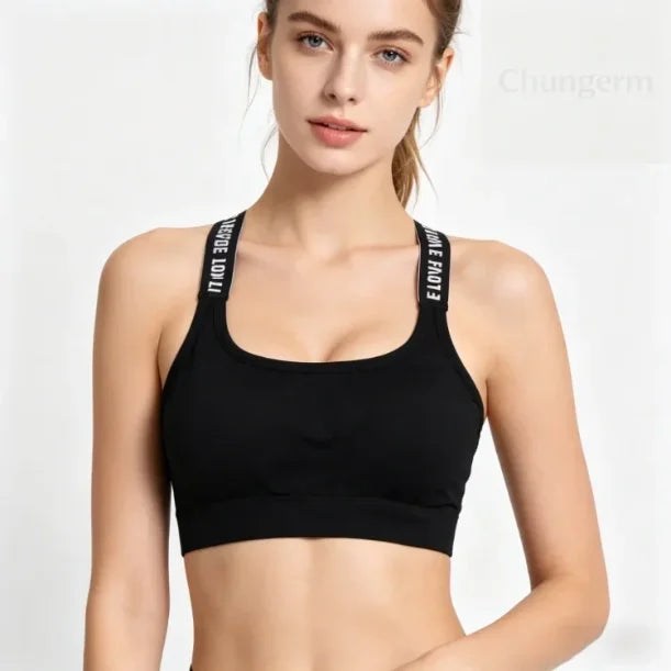 Sports Underwear Women Yoga Fitness Seamless Crop Top Wide Letter Straps Comfortable Workout Activewear Back Without Underwire I Quick Pick Grocers