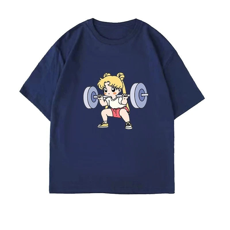 Sailor Moon Lifting Iron Fitness Women's T-Shirt Cotton Girl Children Parent-Child Summer Loose Cute Sweet Fun Short Sleeves Top Quick Pick Grocers