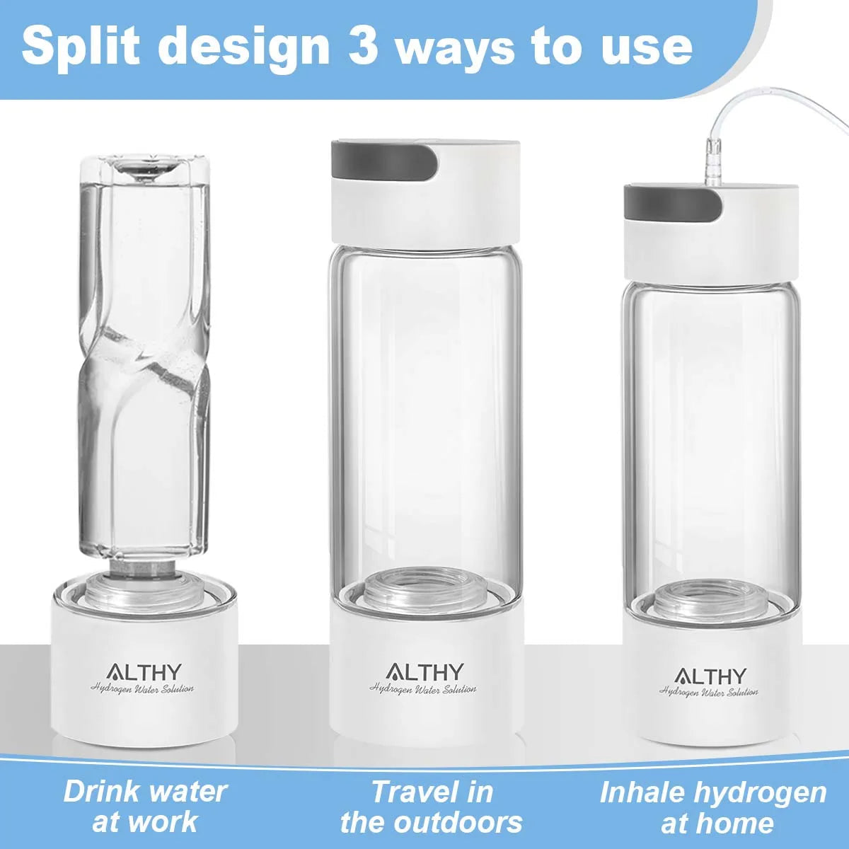 ALTHY Hydrogen Rich Water Generator Bottle - Glass Cupbody - DuPont SPE & PEM Dual Chamber Maker Ionizer - H2 Inhalation Device Quick Pick Grocers