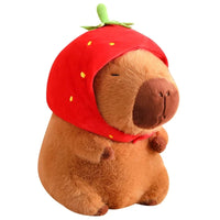 Strawberry Hat Capybara Plush Toy Simulation Turtle Backpack Capibara Stuffed Animals Papa Hand Circle Ring Small size Pendant Econic Blanks