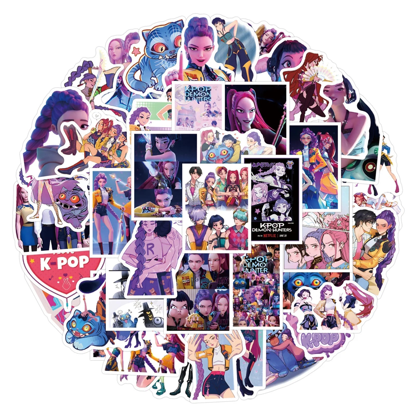 55Pcs Anime KPop Demon Hunters Stickers Demon Hunters Tiger DIY Stickers Scrapbooking Phone Luggage Skateboard Waterproof Decal Quick Pick Grocers