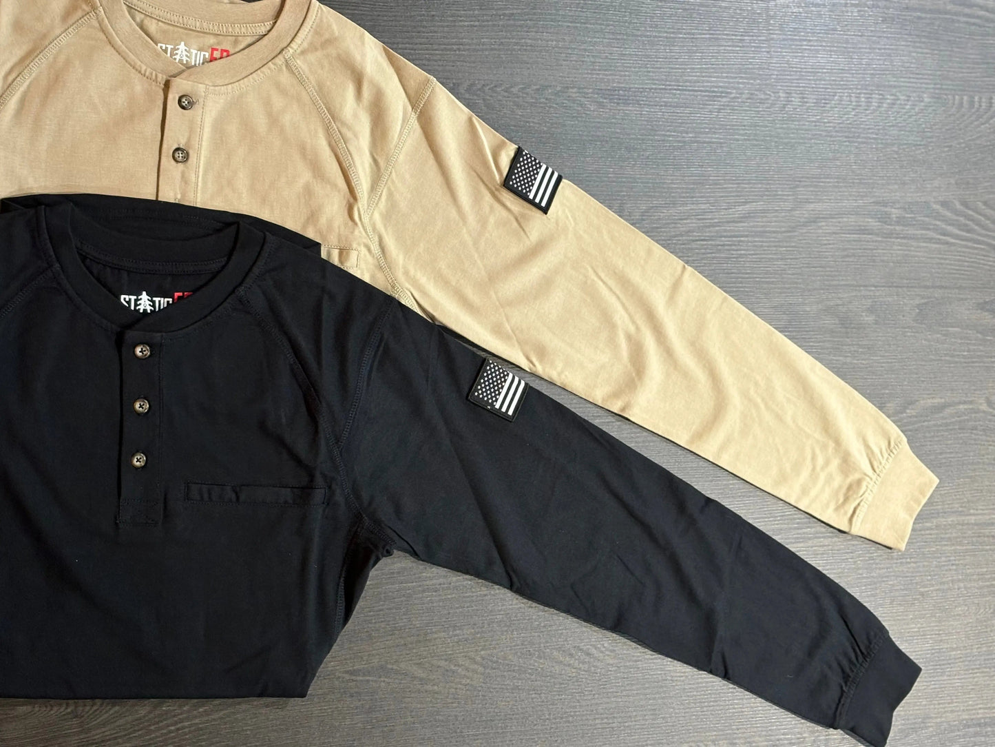 FR 3-Button Henley Shirt - Black Static FR