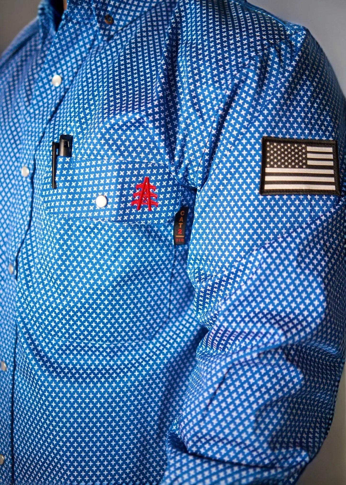 FR Pearl Snap Work Shirt - Royal Blue Static FR
